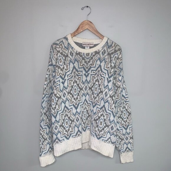 Vintage Sweater Men's Size Large Ivory Blue Beige Cotton Knit Northern Isles - Picture 2 of 6
